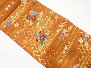 流水に花筏模様織り出し　袋帯